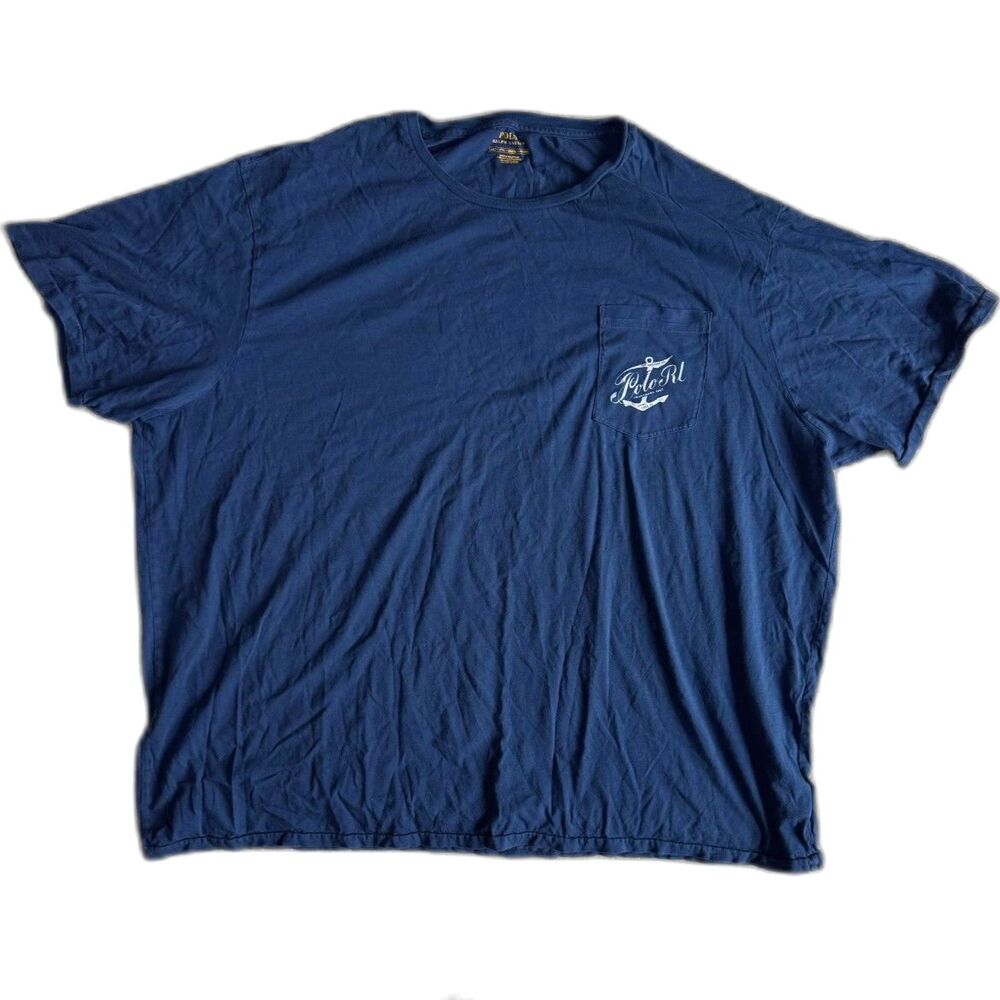 Vintage Polo Ralph Lauren Mens 4XLT T-Shirt Navy Blue Nautical Pocket Tee Tall